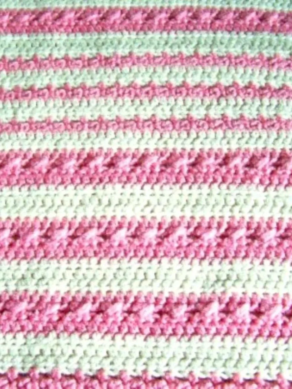 Crocheted Afghan: Pink & Cream Cable Stitch Blanket Throw (52 x 58